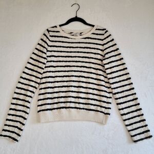 Postage Stamp | Anthropologie Textured Striped Top in Navy & White, Size XS